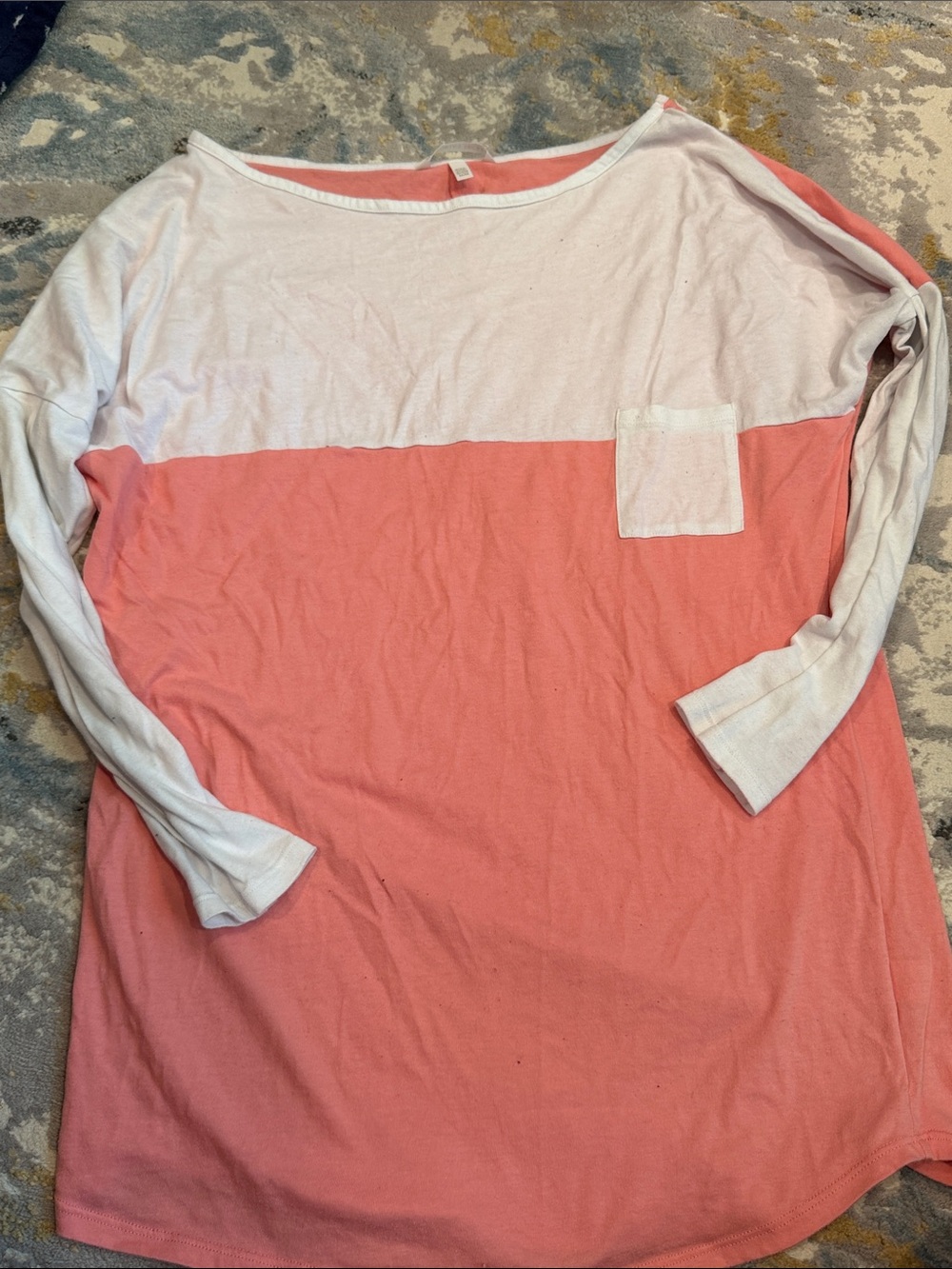 Colorblock Long Sleeve Top in White and Coral Pink Victoria’s Secret